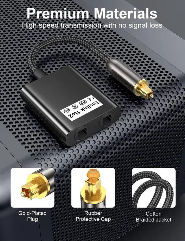 Alt view image 5 of 7 - IHDAPP Optical Audio Splitter 1 in to 2 Out Toslink Splitter Optical Adapter Cable, Optical Splitter 1 to 2 Toslink Cable Adapter, Ideal for Home Theatre and More - Black