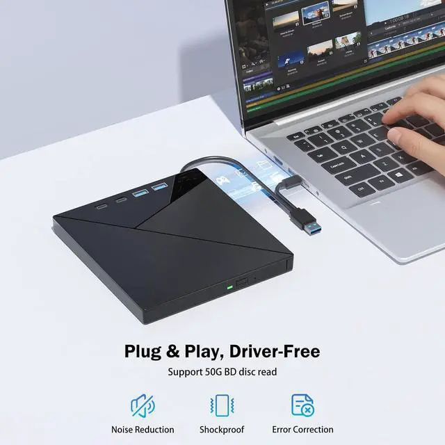 Alt view image 4 of 7 - IHDAPP 7 in 1 External Blu Ray Drive, 4K Blu Ray Burner, USB 3.0 Type-C Portable Blu Ray Drive, CD DVD Burner 3D BD Player with SD/TF Ports, External CD DVD Optical Drive Compatible with Windows MacOS