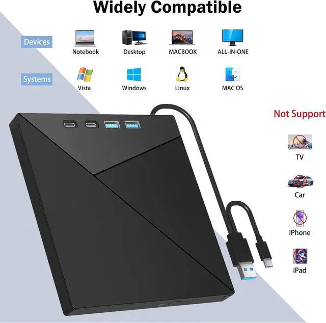 Alt view image 7 of 7 - IHDAPP 7 in 1 External Blu Ray Drive, 4K Blu Ray Burner, USB 3.0 Type-C Portable Blu Ray Drive, CD DVD Burner 3D BD Player with SD/TF Ports, External CD DVD Optical Drive Compatible with Windows MacOS