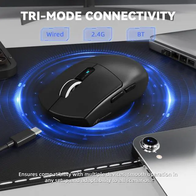 Alt view image 4 of 7 - IHDAPP Gaming Mouse with Magnetic Charging Dock, BT/2.4G Wireless/Wired, PixArt PAW3311 Gaming Sensor, 59g Lightweight, 25000 DPI LIGHTSPEED Gamer Office Mice for PC/Mac - Black