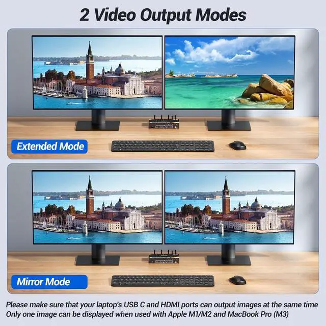 Alt view image 2 of 7 - IHDAPP KVM Switch 2 Monitors 3 Computers USB C, USB 3.0 Dual Monitor HDMI  KVM Switch for 2 Laptops 1 Desktop Share 4 USB 3.0 Device Keyboard, Mouse, 85W PD, 4K@60Hz, Power Adapter and Wired Remote