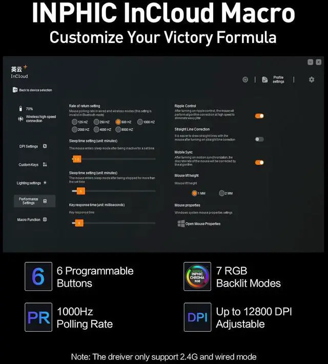 Alt view image 7 of 7 - IHDAPP A9 V2 Explorer Wireless Mouse, Tri-Mode 2.4G/Type-C Wired/Bluetooth Gaming Mouse, Rechargeable, 12800 DPI, RGB light, visible battery indicator, for Laptop/PC/Computer