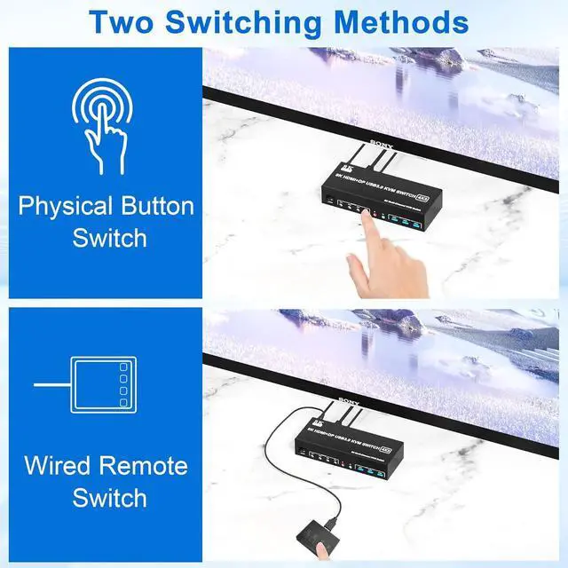 Alt view image 6 of 7 - IHDAPP 8K@60Hz 2 Displayport + HDMI USB 3.0 KVM Switch 3 Monitors 4 Computers, 2 DP1.4 + HDMI2.1 Triple Monitor KVM Switch with Audio Microphone+3 USB 3.0 Ports, Triple Monitor Keyboard Mouse Switcher
