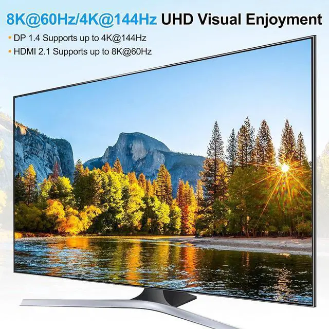 Alt view image 5 of 7 - IHDAPP 2 HDMI + 1 Displayport KVM Switch 3 Monitors 2 Computers, USB 3.0 Triple Monitor KVM Switch 4K@144Hz 8K@60Hz for 2 Computer Share 3 Monitors Keyboard Mouse, with Power Adapter and Wired Remote