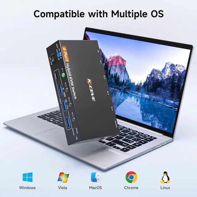 Alt view image 5 of 7 - IHDAPP 4 Computers KVM Switch 4 Port Hybrid USB-C & Displayport & Dual HDMI 4K@60Hz USB 3.0 KVM Switcher with EDID Emulator for 4 PC Share 1 Monitor & Keyboard Mouse Printer, Support PD 85W Charging