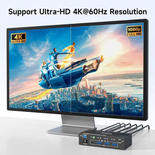 Alt view image 3 of 7 - IHDAPP 4 Computers KVM Switch 4 Port Hybrid USB-C & Displayport & Dual HDMI 4K@60Hz USB 3.0 KVM Switcher with EDID Emulator for 4 PC Share 1 Monitor & Keyboard Mouse Printer, Support PD 85W Charging