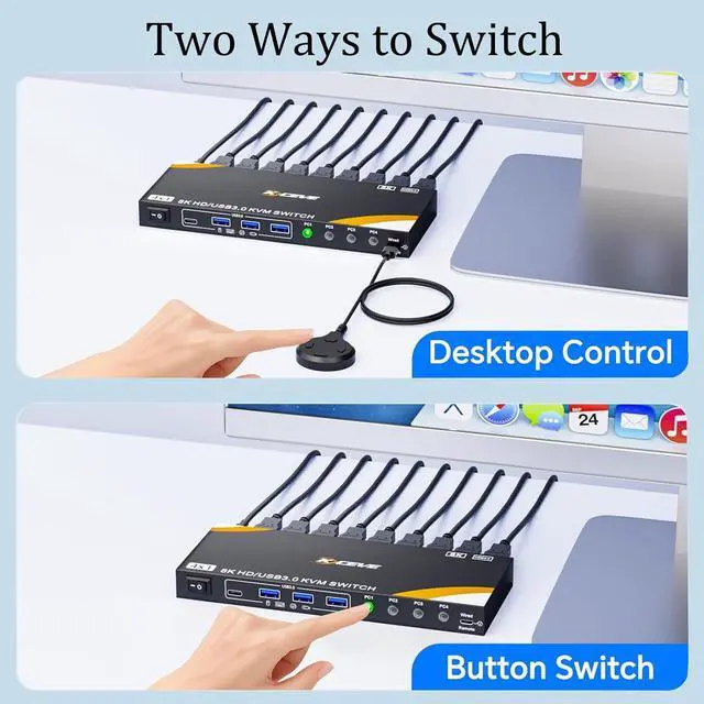 Alt view image 5 of 7 - IHDAPP HDMI KVM Switch 4 PC 1 Monitor 8K@60Hz, 4 Port HDMI 2.1 USB 3.0 KVM Switch for 4 Computers Share 1 Monitor and 4 USB 3.0 Devices (Keyboard, Mouse, Printer), with Wired Remote & 4 USB 3.0 Cables