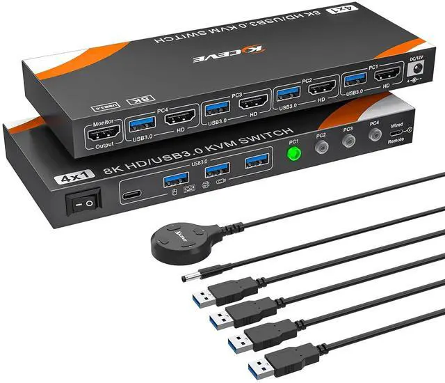 Main image of IHDAPP 4 in 1 Out HDMI KVM Switch 4 Computers 1 Monitor, USB 3.0 HDMI KVM Switch 4 Port 4K@120Hz. Support 8K@60Hz Resolution, 4x1 HDMI KVM Switches for 4 Computers Share Mouse Keyboard and Monitor