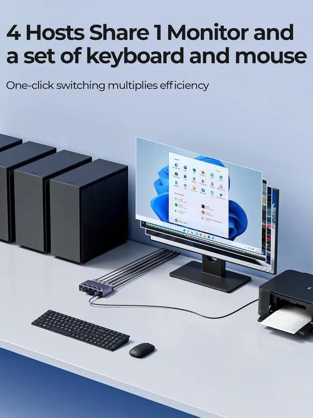 Alt view image 3 of 7 - IHDAPP 8K@60Hz HDMI KVM Switch 4 Computers Share One Monitor with 4 USB 3.0 Ports, Aluminum HDMI USB 3.0 KVM Switches, Share Keyboard Mouse Hard Drives Printer with 4 USB Cables and Desktop Controller