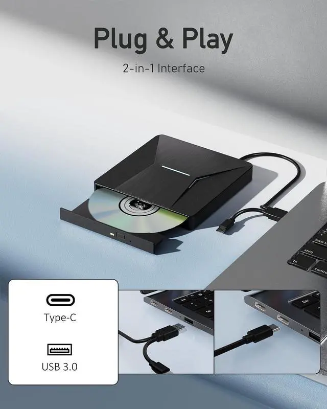Alt view image 4 of 7 - IHDAPP External Blu-ray Drives for Laptop, External Blueray/dvd Drive for PC, USB 3.0 & Type-C Bluray Burner, CD DVD Blu Ray Disc Reader Writer Compatible with Windows XP/7/8/10, MacOS Laptops Desktop