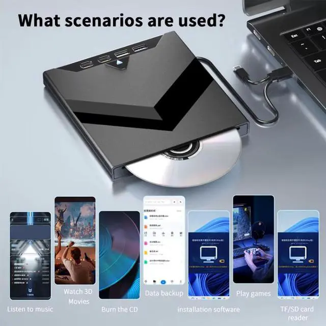 Alt view image 6 of 7 - IHDAPP [7 in 1] External CD/DVD Drive for Laptop, Slot-Loading Portable CD DVD Reader for Laptop, USB 3.0 Type C External CD DVD Drive,  CD Burner Optical DVD Drive Compatible with Windows Linux MacOS