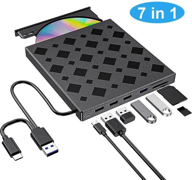 Main image of IHDAPP External CD/DVD Drive for Laptop, 7-in-1 External DVD Drive/Burner/Reader DVD Player for Laptop USB 3.0/USB-C Plug & Play CD Drive, Compatible with Windows 11/10/8/7 MacOS MacBook Pro/Air Linux