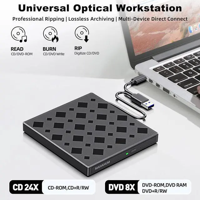 Alt view image 3 of 7 - IHDAPP External CD/DVD Drive for Laptop, 7-in-1 External DVD Drive/Burner/Reader DVD Player for Laptop USB 3.0/USB-C Plug & Play CD Drive, Compatible with Windows 11/10/8/7 MacOS MacBook Pro/Air Linux
