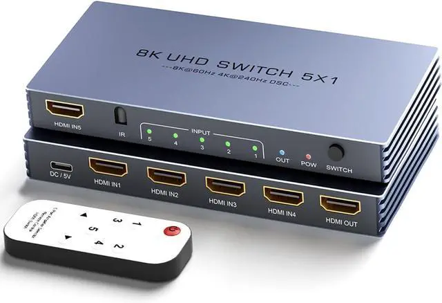 Main image of IHDAPP HDMI Splitter 4K@240Hz - 8K@60Hz 4K@240Hz HDMI Switch 5 in 1 Out with Remote Support 3D/HDR/HDCP2.3, Compatible with PS5/4 Xbox Nintendo Switch Roku Ap-p-le TV Fire Stick 8K HDMI2.1 Splitter