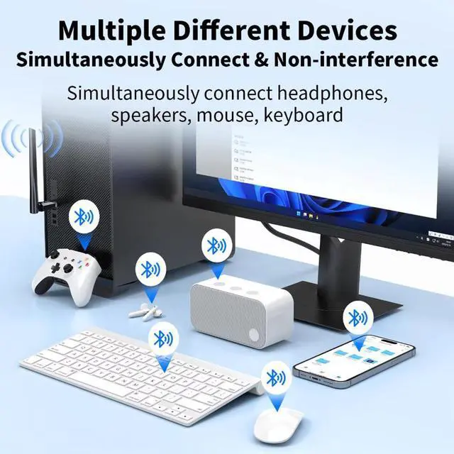 Alt view image 4 of 7 - IHDAPP 200M Long Range Bluetooth 6.0 Adapter for PC, Built-in PA for 5dBi High-Gain Wireless USB Dongle for Windows 11/10/8.1 Laptop Desktop, Plug & Pair w/Bluetooth Headphones Speaker Keyboard Mouse