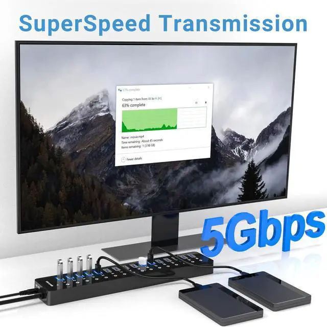 Alt view image 4 of 7 - IHDAPP Powered USB Hub 3.0, 16 Ports USB Splitter with 12V/6A Power Adapter and Individual Switches, High-Speed Data Transfer USB 3.0 Hub for Laptop, PC, Mac, and More Devices (with US Plug)