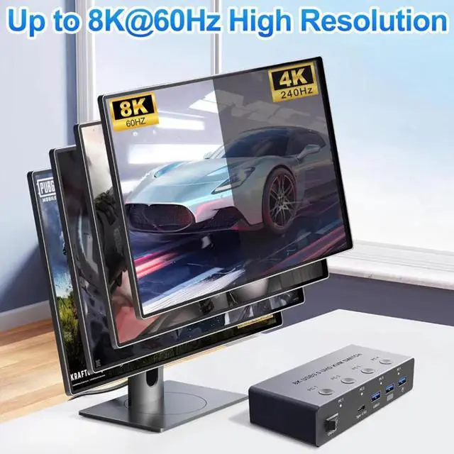 Alt view image 3 of 7 - IHDAPP 4 Ports HDMI KVM Switch 4 Computers 1 Monitor, USB 3.0 HDMI KVM Switch  4 In 1 Out 4K@120Hz. Support 8K@60Hz Resolution HDMI KVM Switches for 4 Computers Share Mouse Keyboard and Monitor