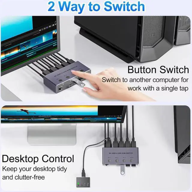 Alt view image 5 of 7 - IHDAPP 4 Ports HDMI KVM Switch 4 Computers 1 Monitor, USB 3.0 HDMI KVM Switch  4 In 1 Out 4K@120Hz. Support 8K@60Hz Resolution HDMI KVM Switches for 4 Computers Share Mouse Keyboard and Monitor