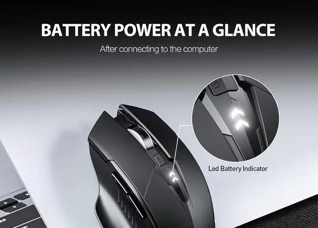 Alt view image 6 of 7 - IHDAPP Wireless Mouse Rechargeable, Battery Visible Rechargeable Wireless Mice, 2.4GHz Computer Mouse 4 Adjustable DPI, 2400 DPI, 6 Buttons, Ergonomic Large for Laptop, Computer, Mac, PC