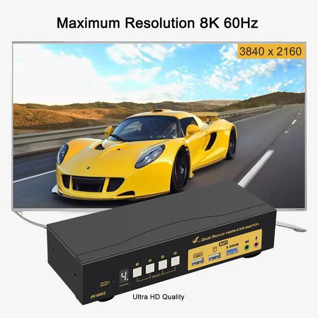 Alt view image 7 of 7 - IHDAPP 8K@60Hz 4 Ports HDMI Dual Monitor KVM Switch for 4 Computers 2 Monitors, with EDID Emulation HDMI KVM Switch with 4 USB 3.0 Ports, Support Hotkey, with Audio and Microphone Output, Wired Remote