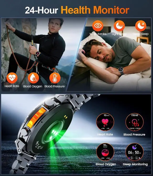 Alt view image 6 of 7 - IHDAPP GPS Military Smart Watches for Men, 1.56" AMOLED Screen Bluetooth Call, Smartwatch for Android Phones and iPhone, 100+ Sport Modes, 3ATM Waterproof Smart Watch with Compass