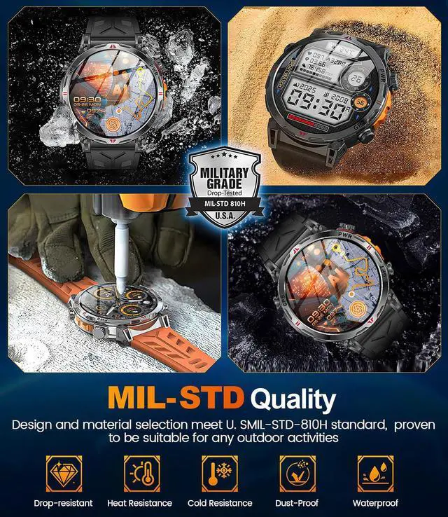 Alt view image 5 of 7 - IHDAPP GPS Military Smart Watches for Men, 1.56" AMOLED Screen Bluetooth Call, Smartwatch for Android Phones and iPhone, 100+ Sport Modes, 3ATM Waterproof Smart Watch with Compass