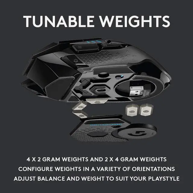 Alt view image 6 of 7 - Logitech G502 LIGHTSPEED Wireless Gaming Mouse with HERO 16K Sensor, PowerPlay Compatible, Tunable Weights and Lightsync RGB - Black