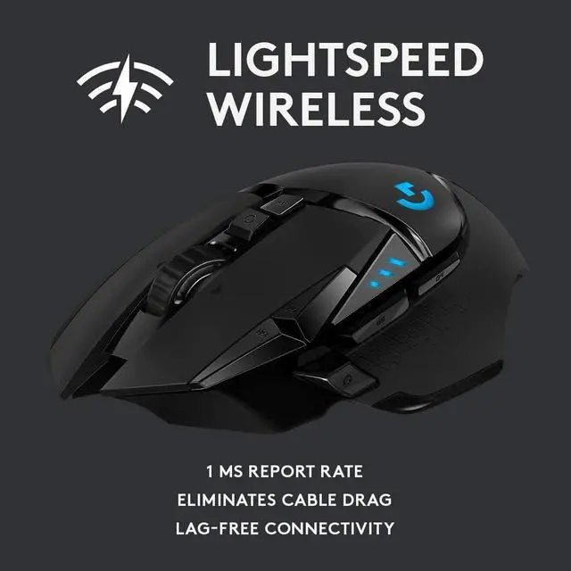 Alt view image 2 of 7 - Logitech G502 LIGHTSPEED Wireless Gaming Mouse with HERO 16K Sensor, PowerPlay Compatible, Tunable Weights and Lightsync RGB - Black