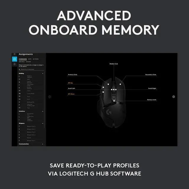 Alt view image 5 of 7 - Logitech G502 LIGHTSPEED Wireless Gaming Mouse with HERO 16K Sensor, PowerPlay Compatible, Tunable Weights and Lightsync RGB - Black