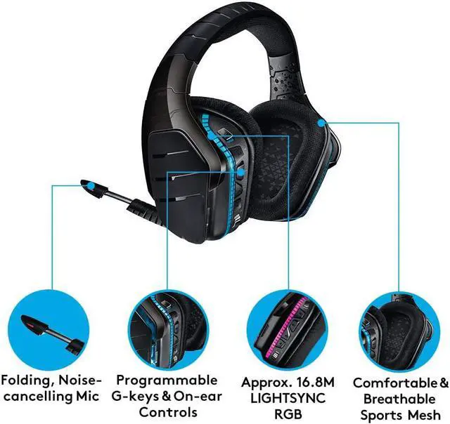 Alt view image 6 of 7 - Logitech Wireless 7.1 LIGHTSYNC Gaming Headset G933S (Black)