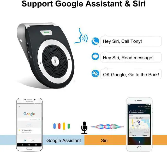 Alt view image 3 of 6 - Bluetooth Handsfree Speakerphone for Cell Phone, Aigital Wireless Car Speaker Motion AUTO POWER ON Car Receiver Sun Visor Music Player Adapter Built-In Microphone for Hands-Free Talking - Black