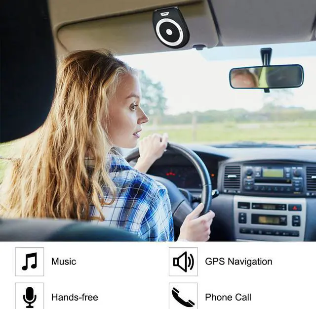 Alt view image 5 of 6 - Bluetooth Handsfree Speakerphone for Cell Phone, Aigital Wireless Car Speaker Motion AUTO POWER ON Car Receiver Sun Visor Music Player Adapter Built-In Microphone for Hands-Free Talking - Black