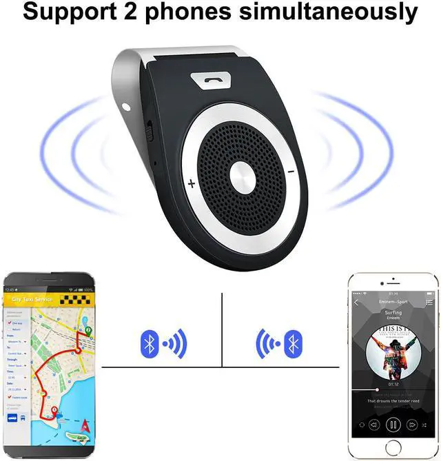 Alt view image 6 of 6 - Bluetooth Handsfree Speakerphone for Cell Phone, Aigital Wireless Car Speaker Motion AUTO POWER ON Car Receiver Sun Visor Music Player Adapter Built-In Microphone for Hands-Free Talking - Black