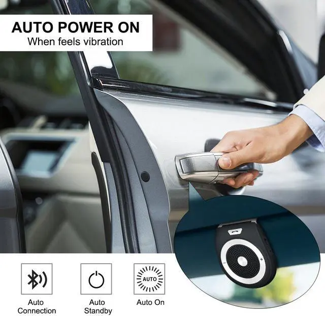 Alt view image 2 of 6 - Bluetooth Handsfree Speakerphone for Cell Phone, Aigital Wireless Car Speaker Motion AUTO POWER ON Car Receiver Sun Visor Music Player Adapter Built-In Microphone for Hands-Free Talking - Black