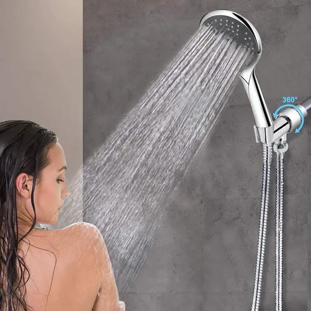 Alt view image 4 of 4 - Hogreat Handheld Shower Head with Hose, 5 Settings High Pressure Hand Shower Sprayer, Adjustable Swivel Ball Holder, 60" Stainless Steel Hose, Easy to Install, No Leaking, Chrome