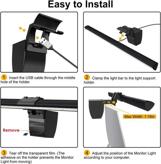 Alt view image 7 of 7 - Computer Monitor Light Bar, NETVIP Screenbar E-Reading LED Monitor Lamp for Eye Caring, USB Powered Screen Light for Desk/Office/Home, 3 Lighting Modes with 10 Brightness Levels, No Screen Glare