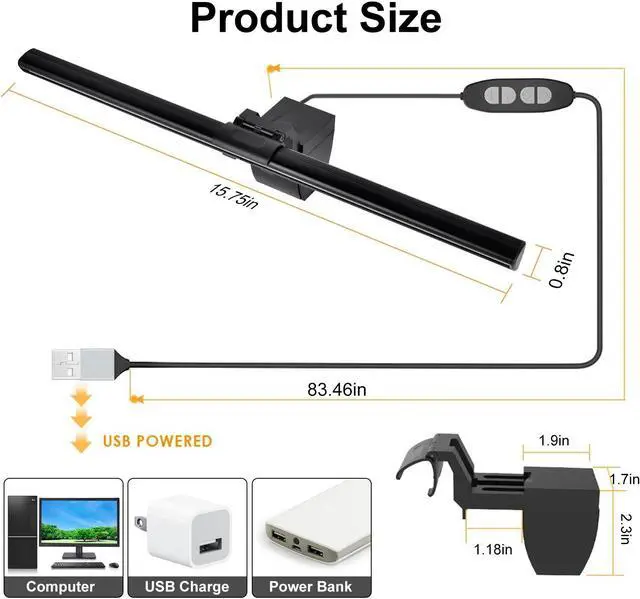 Alt view image 5 of 7 - Computer Monitor Light Bar, NETVIP Screenbar E-Reading LED Monitor Lamp for Eye Caring, USB Powered Screen Light for Desk/Office/Home, 3 Lighting Modes with 10 Brightness Levels, No Screen Glare