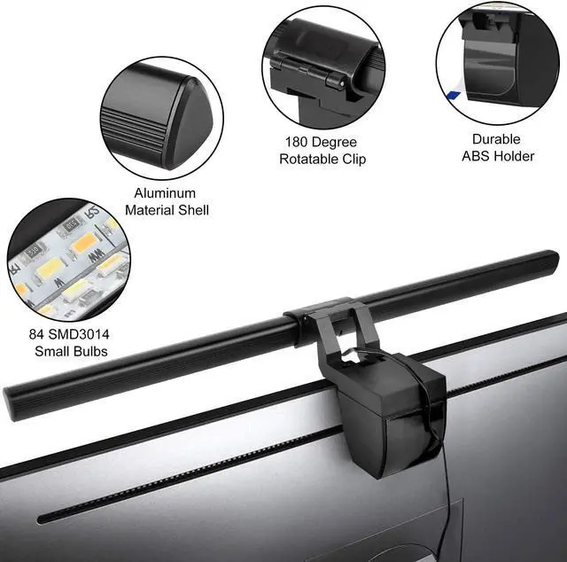 Alt view image 6 of 7 - Computer Monitor Light Bar, NETVIP Screenbar E-Reading LED Monitor Lamp for Eye Caring, USB Powered Screen Light for Desk/Office/Home, 3 Lighting Modes with 10 Brightness Levels, No Screen Glare