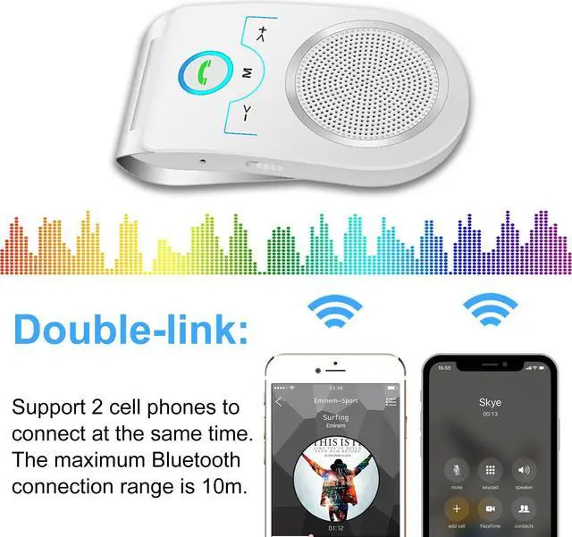 Alt view image 4 of 7 - Bluetooth Speakerphone Wireless Car Speaker, Aigital Upgraded Bluetooth 5.0 In-car Speaker for Cell Phone, Loud and Clear Sound for Hands-free Calling, GPS Navigation and Music