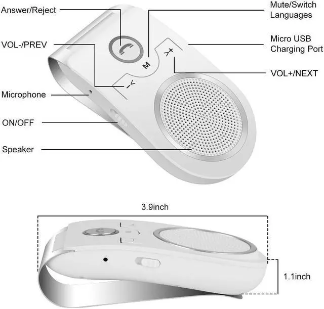 Alt view image 7 of 7 - Bluetooth Speakerphone Wireless Car Speaker, Aigital Upgraded Bluetooth 5.0 In-car Speaker for Cell Phone, Loud and Clear Sound for Hands-free Calling, GPS Navigation and Music