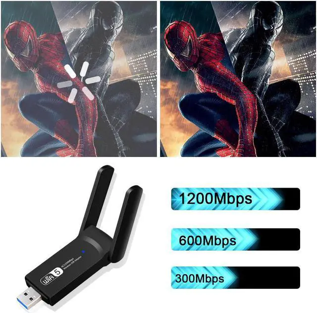 Alt view image 3 of 7 - WiFi Adapter, Aigital 1200Mbps Dual Band 5G/2.4G Wireless Network Adapter, USB 3.0 MU-MIMO WiFi Dongle with High Gain Antennas for Desktop PC, Supports Windows/Mac OS X