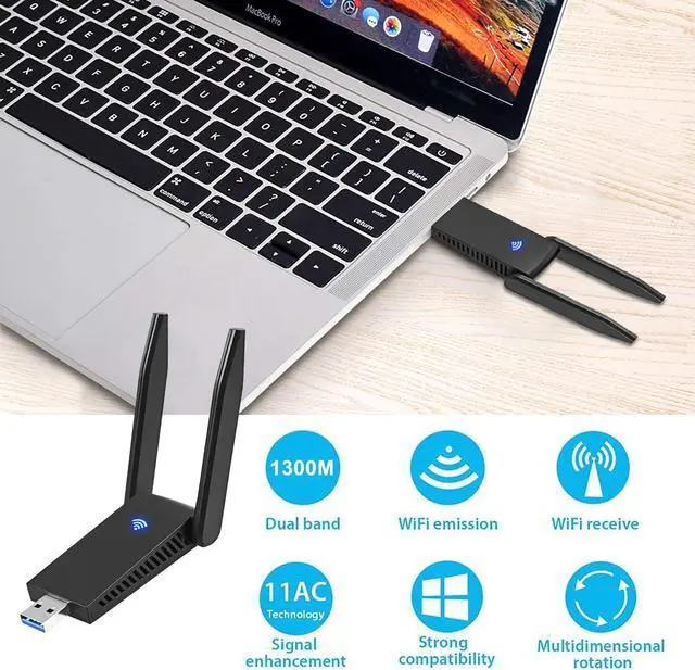 Alt view image 2 of 7 - USB WiFi Adapter, Aigital 1300Mbps Dual Band Wi-Fi Dongle, USB 3.0 MU-MIMO Wireless Network Adapter with Antennas for Desktop PC Laptop, Compatible with Windows 11/10/8/7/Vista/XP & Mac OS X 10~11
