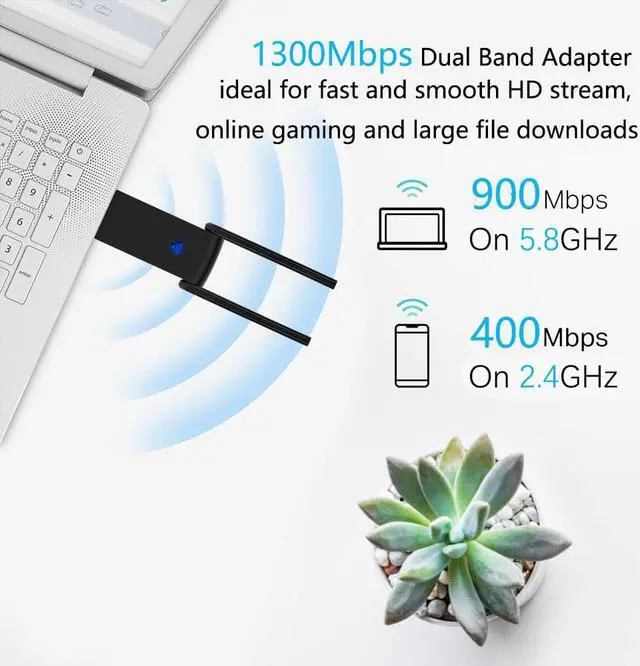Alt view image 7 of 7 - USB WiFi Adapter, Aigital 1300Mbps Dual Band Wi-Fi Dongle, USB 3.0 MU-MIMO Wireless Network Adapter with Antennas for Desktop PC Laptop, Compatible with Windows 11/10/8/7/Vista/XP & Mac OS X 10~11