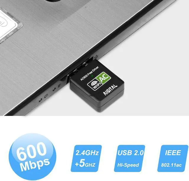 Alt view image 2 of 7 - Aigital USB WiFi Adapter for PC, AC600 Dual Band Wireless Network Adapter for Desktop, Ultra Fast WiFi Dongle for Gaming, Mini Travel Size WiFi USB Compatible with Windows, No CD Disk Needed