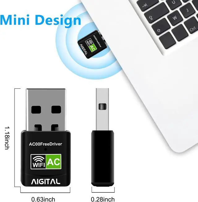 Alt view image 6 of 7 - Aigital USB WiFi Adapter for PC, AC600 Dual Band Wireless Network Adapter for Desktop, Ultra Fast WiFi Dongle for Gaming, Mini Travel Size WiFi USB Compatible with Windows, No CD Disk Needed