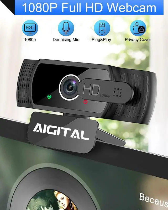 Alt view image 2 of 7 - Aigital 1080P Webcam, Live Stream Web Camera with Microphone & Privacy Cover, HD USB Webcam with 110° Wide Angle for PC Zoom Video Conferencing, Calling, Gaming, Laptop, Desktop, YouTube, Facetime