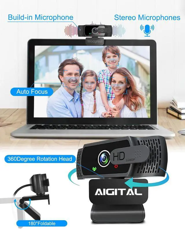 Alt view image 3 of 7 - Aigital 1080P Webcam, Live Stream Web Camera with Microphone & Privacy Cover, HD USB Webcam with 110° Wide Angle for PC Zoom Video Conferencing, Calling, Gaming, Laptop, Desktop, YouTube, Facetime