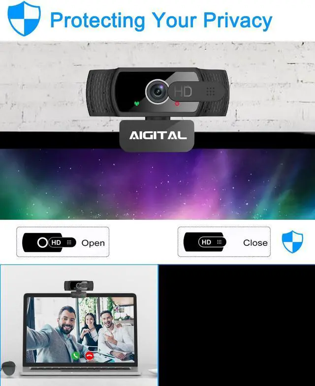 Alt view image 4 of 7 - Aigital 1080P Webcam, Live Stream Web Camera with Microphone & Privacy Cover, HD USB Webcam with 110° Wide Angle for PC Zoom Video Conferencing, Calling, Gaming, Laptop, Desktop, YouTube, Facetime