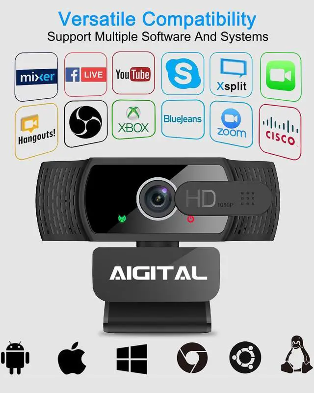 Alt view image 5 of 7 - Aigital 1080P Webcam, Live Stream Web Camera with Microphone & Privacy Cover, HD USB Webcam with 110° Wide Angle for PC Zoom Video Conferencing, Calling, Gaming, Laptop, Desktop, YouTube, Facetime