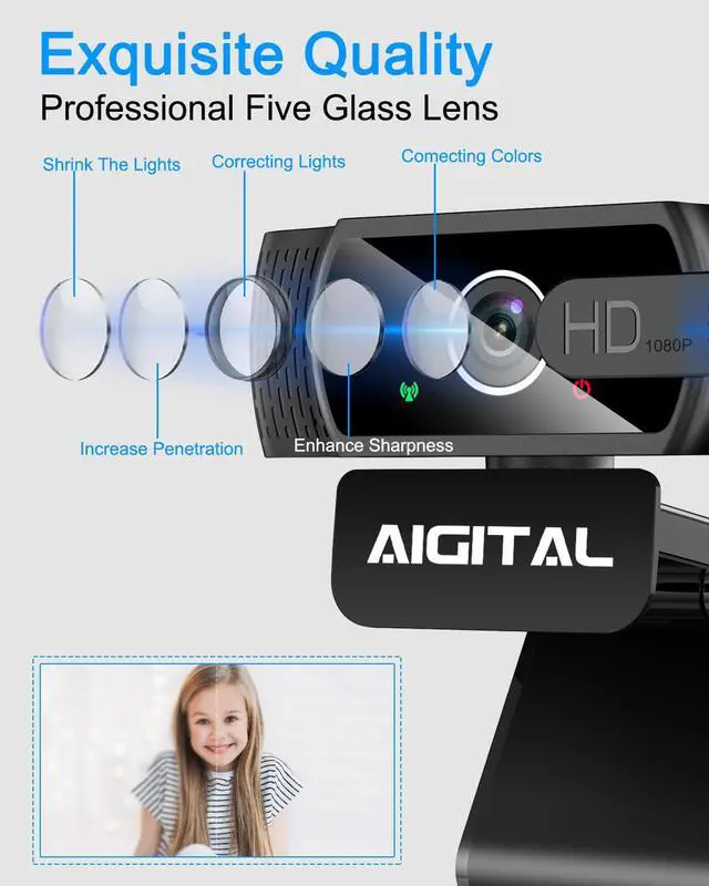 Alt view image 6 of 7 - Aigital 1080P Webcam, Live Stream Web Camera with Microphone & Privacy Cover, HD USB Webcam with 110° Wide Angle for PC Zoom Video Conferencing, Calling, Gaming, Laptop, Desktop, YouTube, Facetime